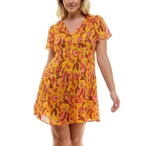 Taylor NEW Harvest Gold Chiffon Babydoll Cottagecore Floral Mini Dress Size 4